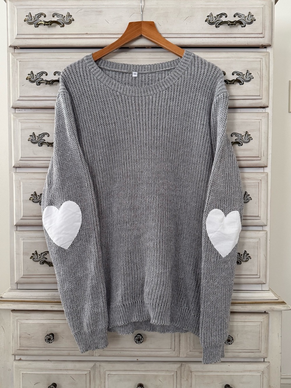 Grey Heart Elbow Patch Sweater